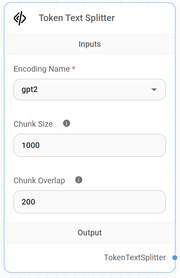 <p>Token Text Splitter Node</p>